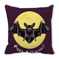 Halloween pillow cover with purple moon and bat design, Happy Halloween text - Purple Bat (27)