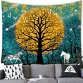 Ink painting tapestry featuring a golden moon, black forest silhouettes, and a white deer - 100x70cm / Moon Forest Deer Style (10)
