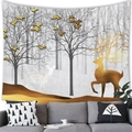 Nordic tapestry featuring golden deer and birds in ink wash style for home wall decor - 150x100cm / Peach Skin / Style 6
