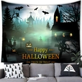 Arazzo di Halloween con zucche e cimitero appeso sopra un divano grigio moderno - Stile 12 / 100x70(Pelle di Pesca)
