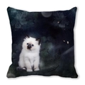 Close-up of square cushion cover featuring a white cat with blue eyes in moonlit night art - Moonlight Blue-eyed Cat (7)