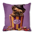 Halloween purple cushion cover with a pug in a witch hat and Trick or Treat text - Halloween Pug (9)