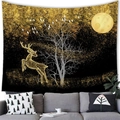Modern black and gold tapestry with stag silhouette over living room sofa - 150x100cm / Peach Skin / Black Gold Particle Deer