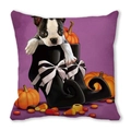 Detail of Halloween pillowcase featuring a cute bulldog in a high heel with pumpkins - Frenchie in High Heels (13)