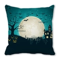 Halloween decorative pillowcase with watercolor haunted castle and moonlight bats on blue - 18x18 Inch / Cyan Moonlight Haunted Castle (36)