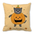 Close-up of Halloween pillowcase featuring a cute black cat in pumpkin outfit - Cat in Pumpkin Vest (20)