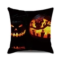 Detail of Halloween pillowcase with glowing jack-o-lantern and owl on black fabric - Pumpkin Owl Tombstone Design (2)