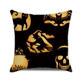 Detail of Halloween throw pillow cover showing high-quality fabric texture and festive motifs - Black Cat Bat Skull Combination (3)