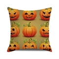 Detailed view of linen texture on Halloween cushion cover with nine pumpkin patterns - Nine Grid Jack-O-Lantern Expressions (5)