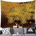 Golden forest tapestry featuring majestic deer under a yellow ginkgo tree decor - 150x100cm / Peach Skin / Style 4