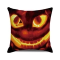 Square Halloween pillow cover featuring a glowing orange jack-o-lantern face print - Red Orange Glowing Pumpkin Smile Design (17)