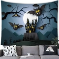Arazzo da parete per Halloween con castello oscuro, luna piena e pipistrelli decor - Stile 13 / 100x70(Pelle di Pesca)