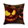 Close-up of the Halloween pumpkin cushion cover showing fabric texture and stitching - Dark Brown Orange Evil Jack-O-Lantern (19)