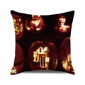 Detail showing the square Halloween cushion cover with glowing Jack-O-Lantern prints - Multiple Glowing Jack-O-Lanterns Portraits (20)