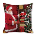 Close-up of vintage Santa Claus watercolor print on soft plush Christmas pillow case - Santa Claus Organizing Gift Boxes Pattern (35)