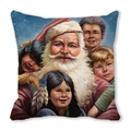 Detailed texture of Christmas pillow cover with vintage Santa Claus oil painting print - Santa with Diverse Children Pattern (34)