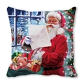 Detailed watercolor Christmas pillow showing Santa Claus with a list and festive gifts - Santa Claus Holding List Pattern (13)