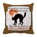 Halloween black cat and red moon pillow cover with orange black striped borders - Scared Cat (31)