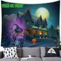 Tenture murale d'Halloween avec sorcière et citrouilles décorant le mur d'un salon - 95x73cm (Peau de Pêche) / Maison Hantée et Potion de Sorcière (Style 19)