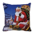 Detail of Christmas pillowcase with watercolor Santa Claus sleigh and snowy village illustration - Santa Claus Delivering in Sleigh Pattern (27)