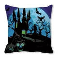 Halloween pillow cover with castle, full moon, and glowing pumpkin on peach skin fabric - 18x18 Inch / Wizard Pumpkin Blue Moon (38)