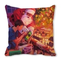 Detailed close-up of a festive Christmas cushion featuring a Santa Claus watercolor painting - Santa Claus and Child Watching Train Pattern (23)
