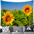 Watercolor sunflower tapestry with two close-up blooms against a blue sky for wall decor - 2 / 150x100(Peach Skin)