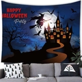 Arazzo di Halloween con strega e pipistrelli su cielo blu scuro per decorazione festiva - Stile 14 / 100x70(Pelle di Pesca)