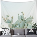 Watercolor cactus tapestry hanging over a modern grey sofa in a cozy living room scene - Fresh Photographic Cactus (12)