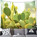 Watercolor cactus tapestry hanging above a sofa, vibrant sunset botanical wall decor fabric - Macro Tropical Cactus (11)