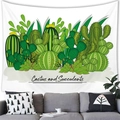 Detail of watercolor cactus wall tapestry showing the fabric texture in a cozy living room - Cactus Succulents with Lettering (8)