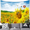 Sunflower landscape wall tapestry with honey bees and hot air balloons for room decor - 4 / 150x100(Peach Skin)