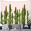 Cactus watercolor tapestry wall hanging for living room decor over gray sofa - Pink Background Hand-drawn Cactus (7)