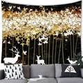 Artistic ink style forest tapestry featuring white deer and gold leaves on black background - 100x70cm / Gold Maple White Deer Style (3)