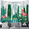 Detail showing the watercolor flamingo and cactus print on the wall tapestry fabric texture - Flamingo and Cactus (3)