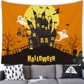 Arazzo di Halloween con zucca e castello gotico per la decorazione della parete di casa - Stile 18 / 100x70(Pelle di Pesca)