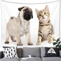 Detail showing a watercolor puppy and kitten print on a soft brushed fabric wall tapestry - 20 / 100x70(Peach Skin)