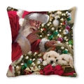 Christmas Santa Claus and labrador puppies oil painting style square cushion cover - 45x45cm / Santa Claus with Puppies Interaction Pattern (1)