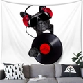 Detail of bulldog wall tapestry featuring music theme with headphones and vinyl record - 15 / 100x70(Peach Skin)
