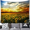 Sunflower sunset tapestry wall hanging with realistic watercolor floral scenery for home decor - 6 / 150x100(Peach Skin)