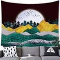 Ink style landscape tapestry with golden mountains and forest for wall decoration - 100x70(Peach Skin) / Quiet Artistic Peaks