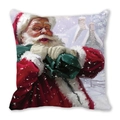 Christmas cushion cover featuring Santa Claus with gift bag on soft peach skin fabric - 45x45cm / Santa Claus Holding Gift Bag Pattern (2)