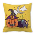 Halloween pillow cover with black cat, pumpkin, and wizard hat on yellow background - Wizard Pumpkin Cat (22)