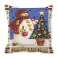 Christmas snowman cushion cover with festive holiday print and Merry Christmas text - 18x18 Inch / Red and Green Plaid Scarf Snowman and Christmas Tree Style (40)