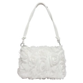 Elegant white shoulder bag featuring 3D fabric rose petals and thin rope strap - White