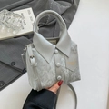 Silver-grey shirt-shaped handbag with marble texture and adjustable shoulder strap - Silver