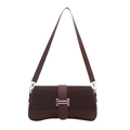 Minimalist vintage dark brown baguette bag with rectangular silver buckle closure - Brown