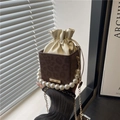 Chic leopard print square bag with pearl handle and golden chain strap for women - Brown