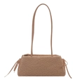 Winter plush tote bag in warm khaki camel faux fur with elegant leather side straps - Basic Style / Khaki