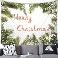 Kerst wandkleed met tekst en dennennaalden boven een grijze stoffen bank - 100x70(Perzikhuid) / Witte Oranjerode Tekst Dennen Stijl (10)